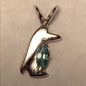 14K White Gold Aquamarine Penguin Pendant
